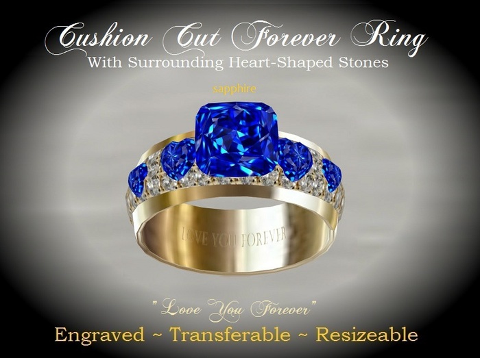 Cushion Cut Forever Ring - Royal Blue Sapphire (BOXED)