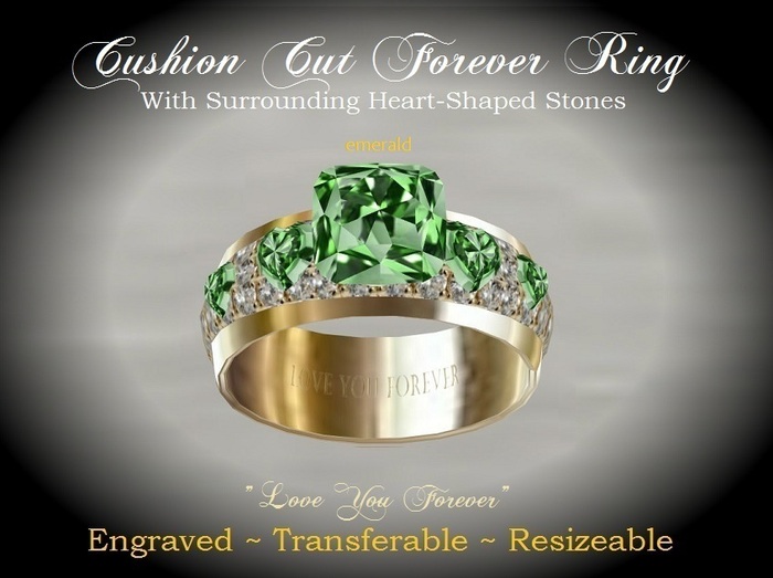 Cushion Cut Forever Ring - Elegant Shamrock Emerald (BOXED)