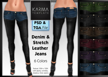 Karma Template - PSD / Tga - Denim & Stretch Leather Jeans - 6 Colors