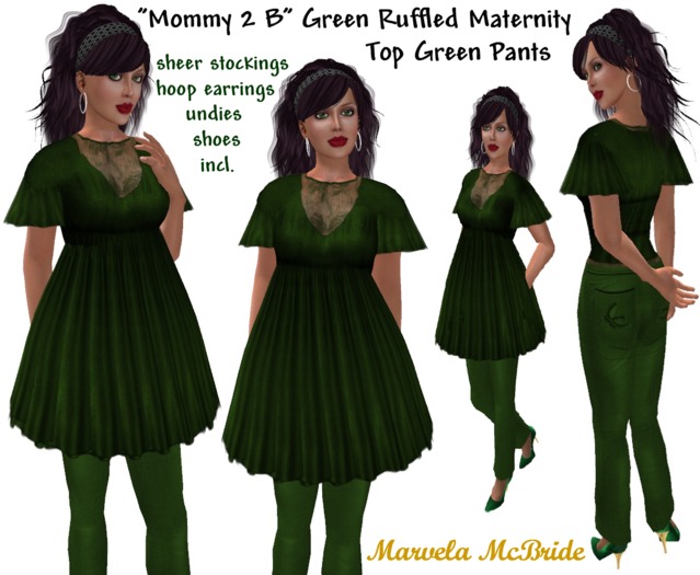 *"Mommy 2 B" Green Ruffled  Maternity Top Pants