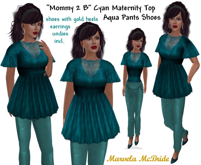 "*Mommy 2 B" Cyan Maternity Top Aqua Pants Shoes