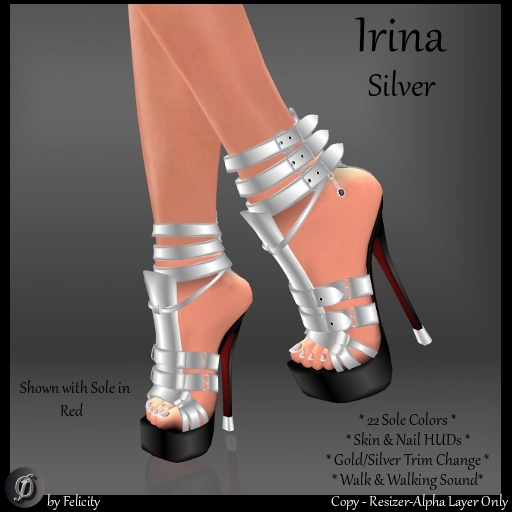 *Felicity* Irina Stilettos - Silver High Heels Platform Shoes with Color Change Sole Sculpted Shoe (22 Texture Options)