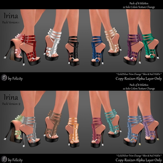 *Felicity* Irina Stilettos Mega Pack - 16 High Heels Shoes with Color Change Sole Sculpted Shoe (22 Texture Options)