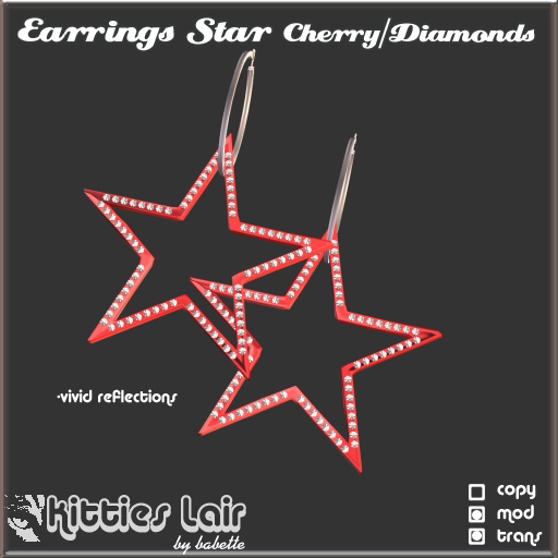 *KL* Earrings Stars01 Red/Diamonds