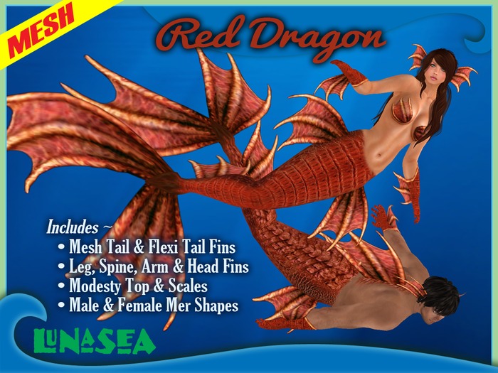 =LunaSea= Mermaid & Merman Tail - Red Dragon