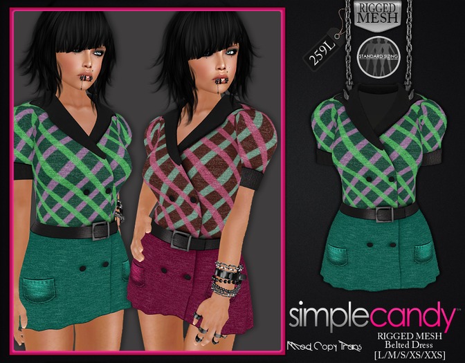 SimpleCandy - MESH Belted Dress [TEAL]