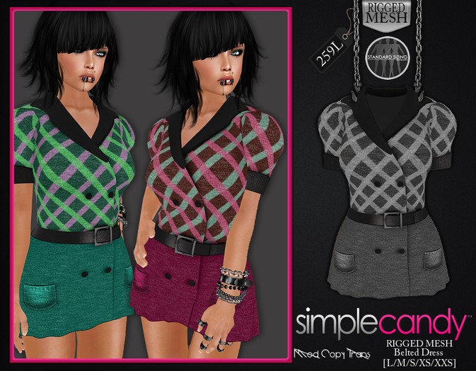 SimpleCandy - MESH Belted Dress [BLACK]