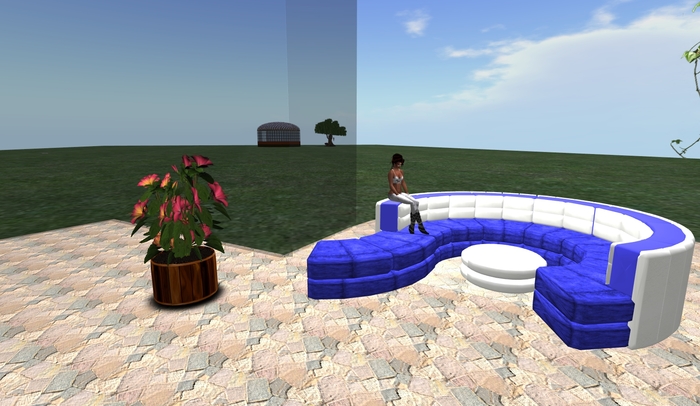 Round Sofa Blue Cushions