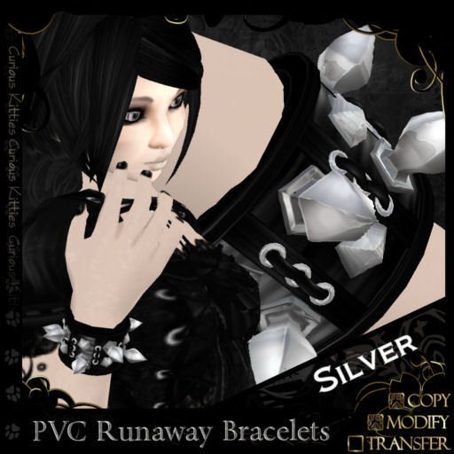 =^.^= Curious Kitties - PVC Runaway Bracelets - Silver
