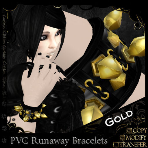 =^.^= Curious Kitties - PVC Runaway Bracelets - Gold
