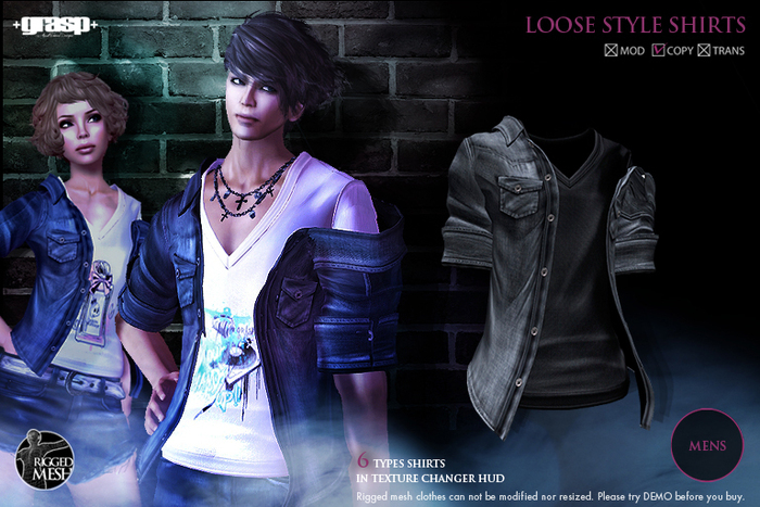 +grasp+/Loose style shirts(Mesh)/Denim_Black/Mens