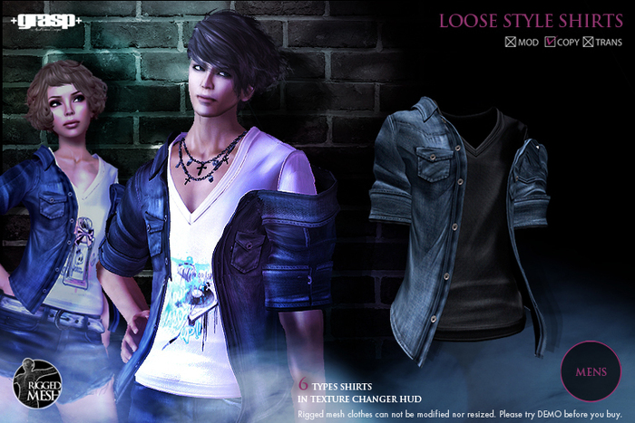 +grasp+/Loose style shirts(Mesh)/Denim_Blue/Mens