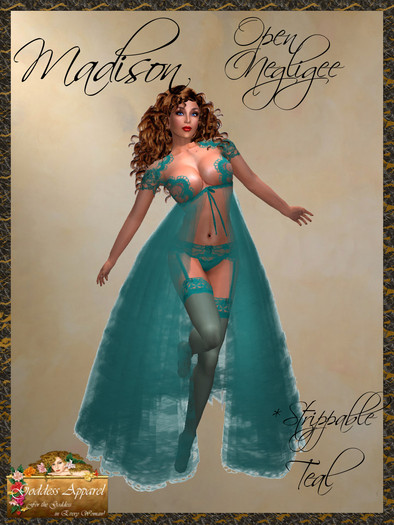 *Goddess* Madison Open Negligee Teal