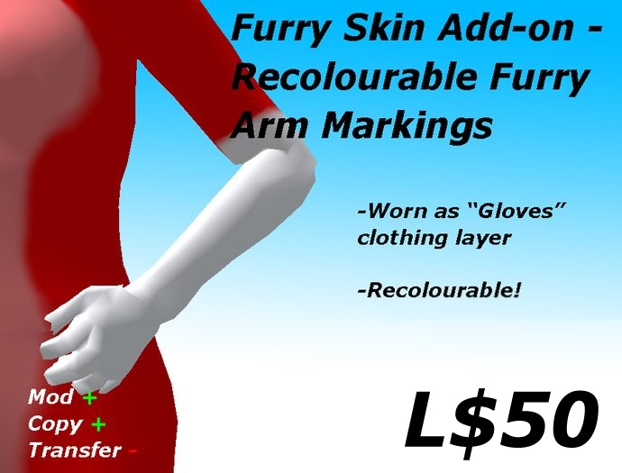 Ganene Riggles Avatar Shoppe - Furry Skin Add-on - Recolorable Furry Arm Markings
