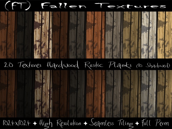 (FT) Fallen FULL PERM Textures Hardwood Rustic Planks 20 Textures with shading