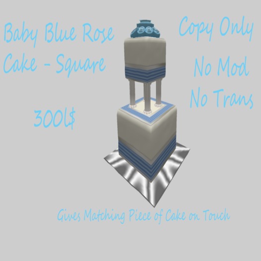 Baby Blue Rose Cake - Square