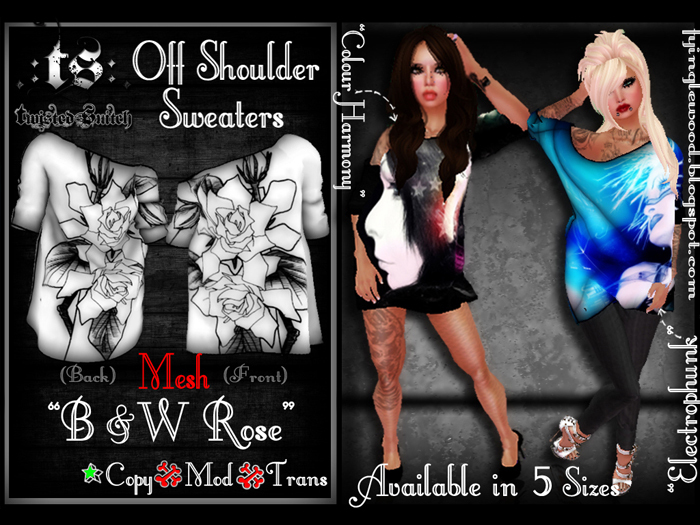 .:TS:. B&W Rose Off Shoulder Sweater