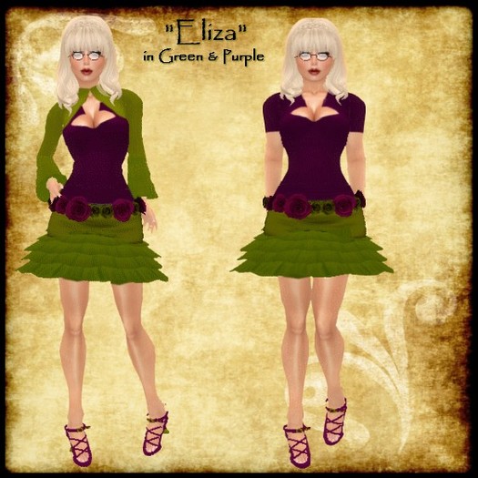 Eliza in Green & Purple Mini Dress Flower Girl