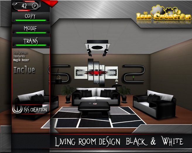Living Room Design Black & White Full Perm