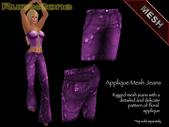 Applique Mesh Jeans (Violet)
