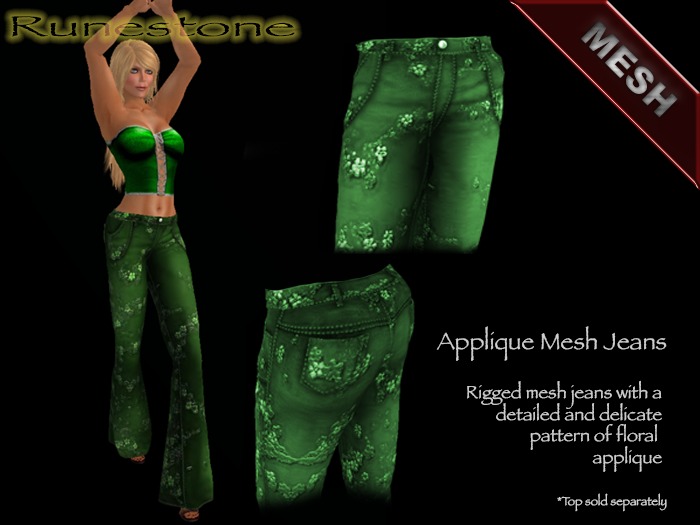 Applique Mesh Jeans (Emerald)