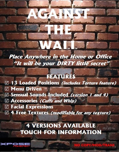 SALE*** (NOW ONLY 1200L) AGAINST THE WALL v.2 (Animations/Xcite Compatible)