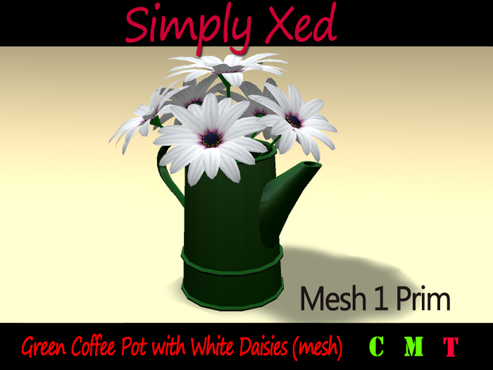 XD Green Coffee Pot with White Daisies (mesh) 