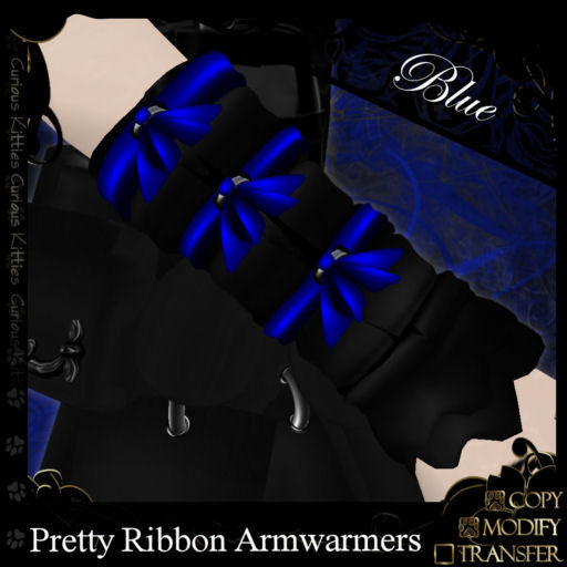 =^.^= Curious Kitties - Pretty Ribbon Armwarmers - Blue