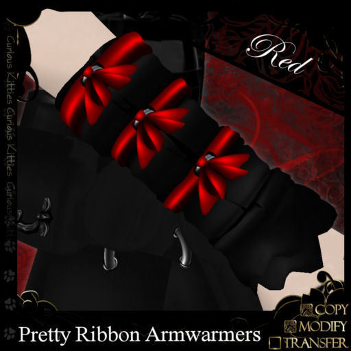 =^.^= Curious Kitties - Pretty Ribbon Armwarmers - Red