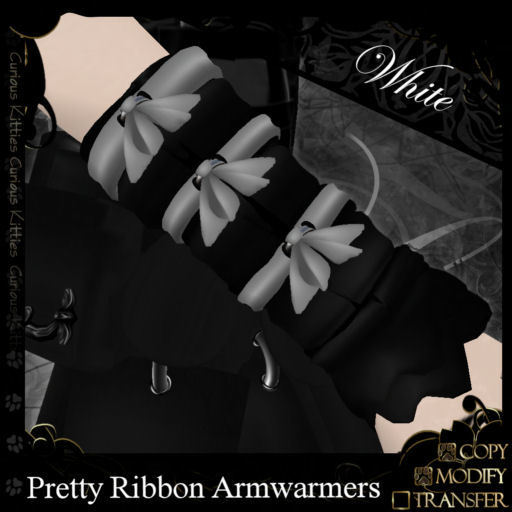 =^.^= Curious Kitties - Pretty Ribbon Armwarmers - White