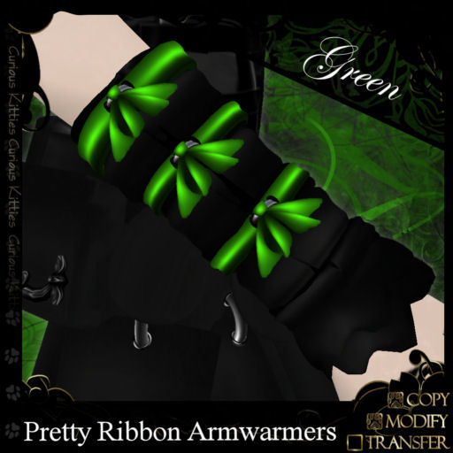 =^.^= Curious Kitties - Pretty Ribbon Armwarmers - Green