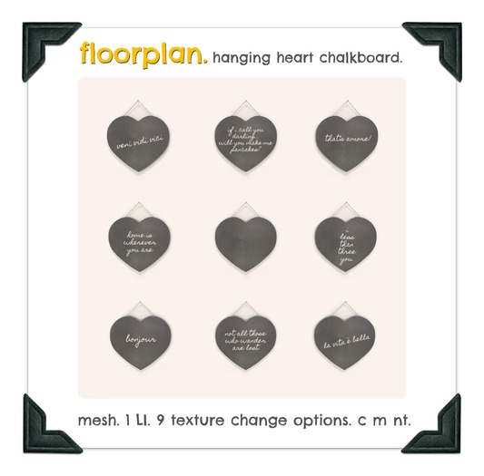 floorplan. - hanging heart chalkboard [ boxed ]