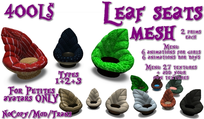 Petite Leaf seats mesh Types 1+2+3