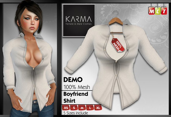 Karma - DEMO - Mesh Boyfriend Shirt - 5 Sizes include