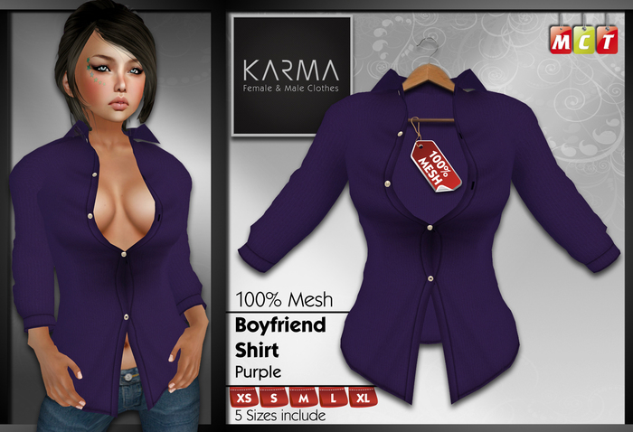Karma - Purple - Mesh Boyfriend Shirt - 5 Sizes include