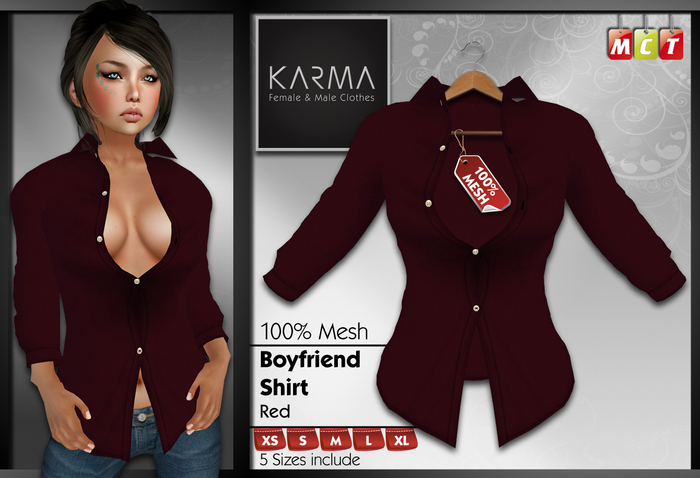 Karma - Chemise Boyfriend - Rouge - 5 Tailles incluses