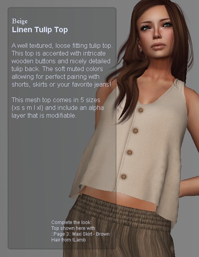 ::Page 3:: Rigged Mesh Linen Tulip Top - Beige
