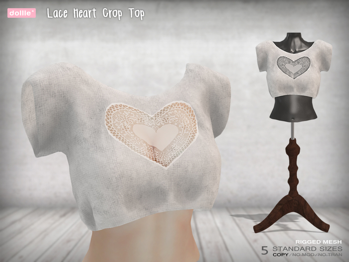 {dollle*} Lace Heart Crop Top - White