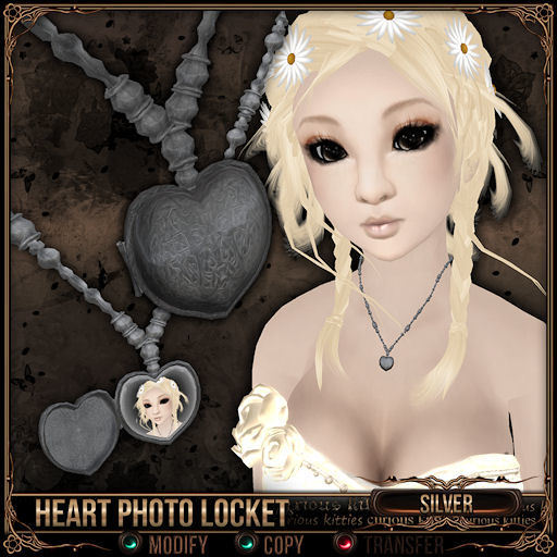 =^.^= Curious Kitties - Heart Photo Locket - Silver