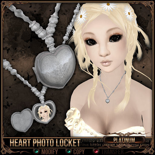 =^.^= Curious Kitties - Heart Photo Locket - Platinum