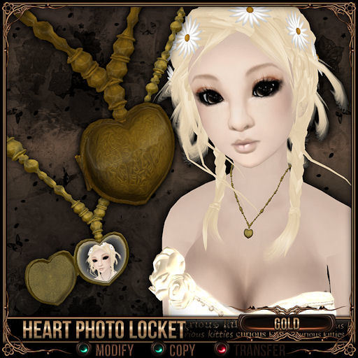 =^.^= Curious Kitties - Heart Photo Locket - Gold