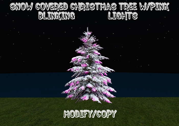 2 Prim Snow Covered Christmas Tree w/Pink Blinking Lights (No Flashing Gray!!)