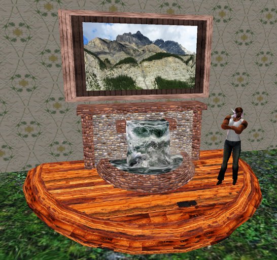 Waterfall Fireplace & Mountain Picture Window [home decor]