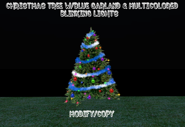 2 Prim Christmas Tree w/Blue Garland & Blinking Lights (No Flashing Gray!!)