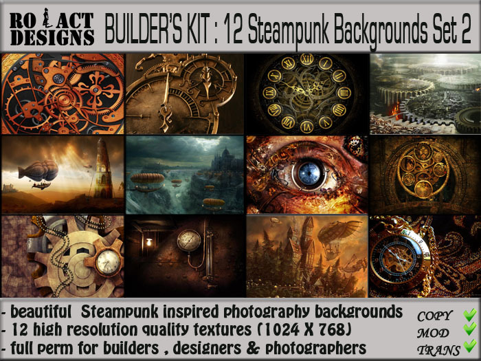 ..::RO!ACT::..DESIGNS 12 Steampunk Background Textures Set 2