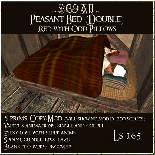 ~SWAN~ Double Peasant Bed (Reds, Odd Pillows)
