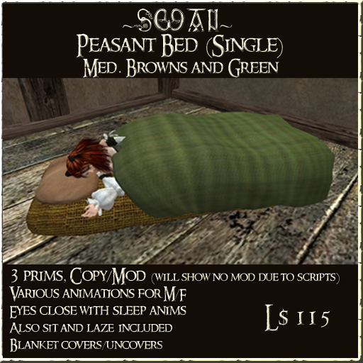 ~SWAN~ Single Peasant Bed (Brown/Green)