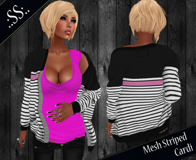 .:SS:. BLACK AND WHITE PINK STRIPED CARDIGAN 
