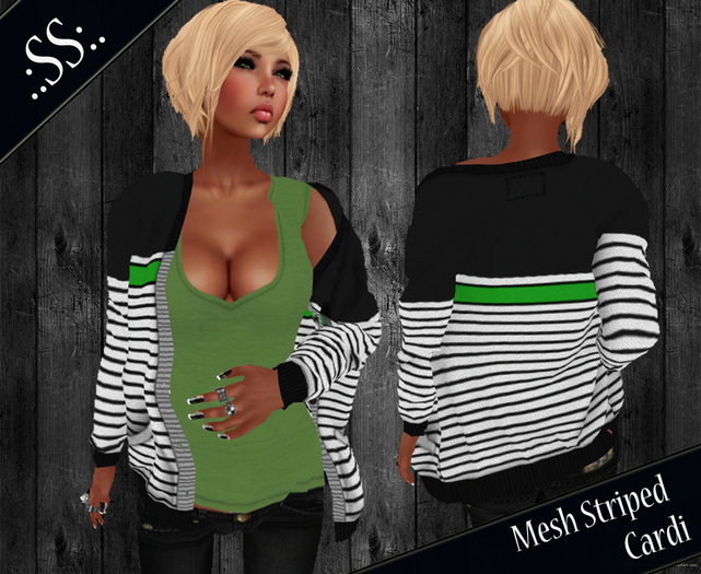 .:SS:. BLACK AND WHITE GREEN STRIPED CARDIGAN 