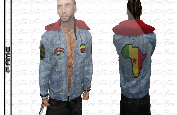 ---::[[F A M E]]::--Rasta[DenimHoodieJacket-Men]-Mesh